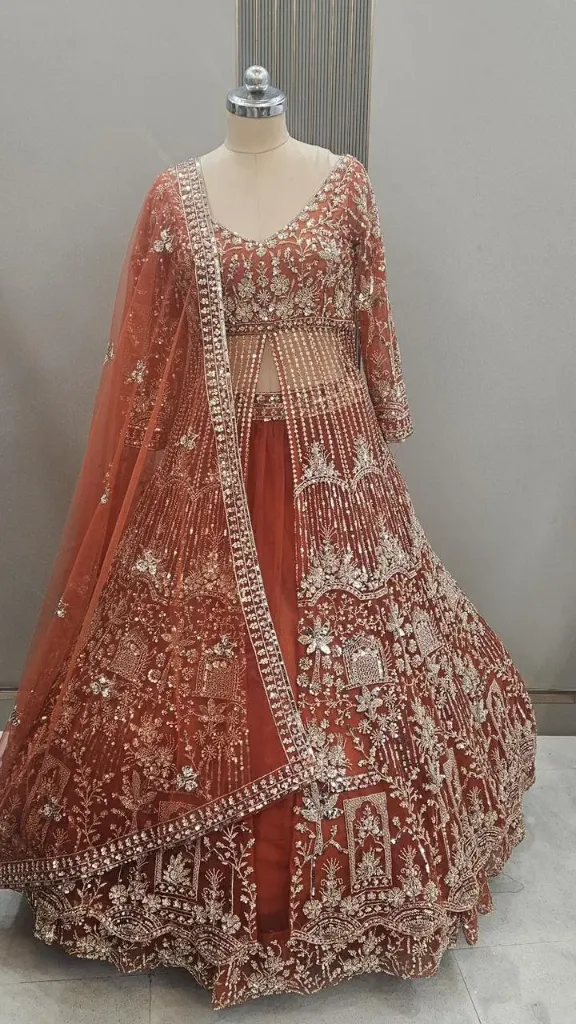 Orange long jacket skirt outfit